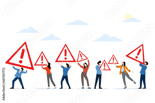 person holding a road hazard sign, Methods and possibilities for resolving difficult situations or problems, technical support, analysis and prevention of unforeseen circumstances, Vector illustration