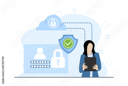 personal data security concept, online about cyber data security, internet security, or information privacy. security from hacker attacks. prevent hackers from stealing personal data. vector.