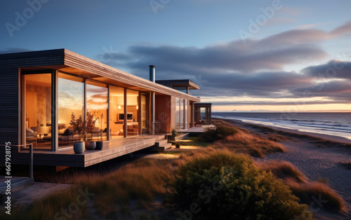 Scandinavian style modern house on the ocean beach © piai