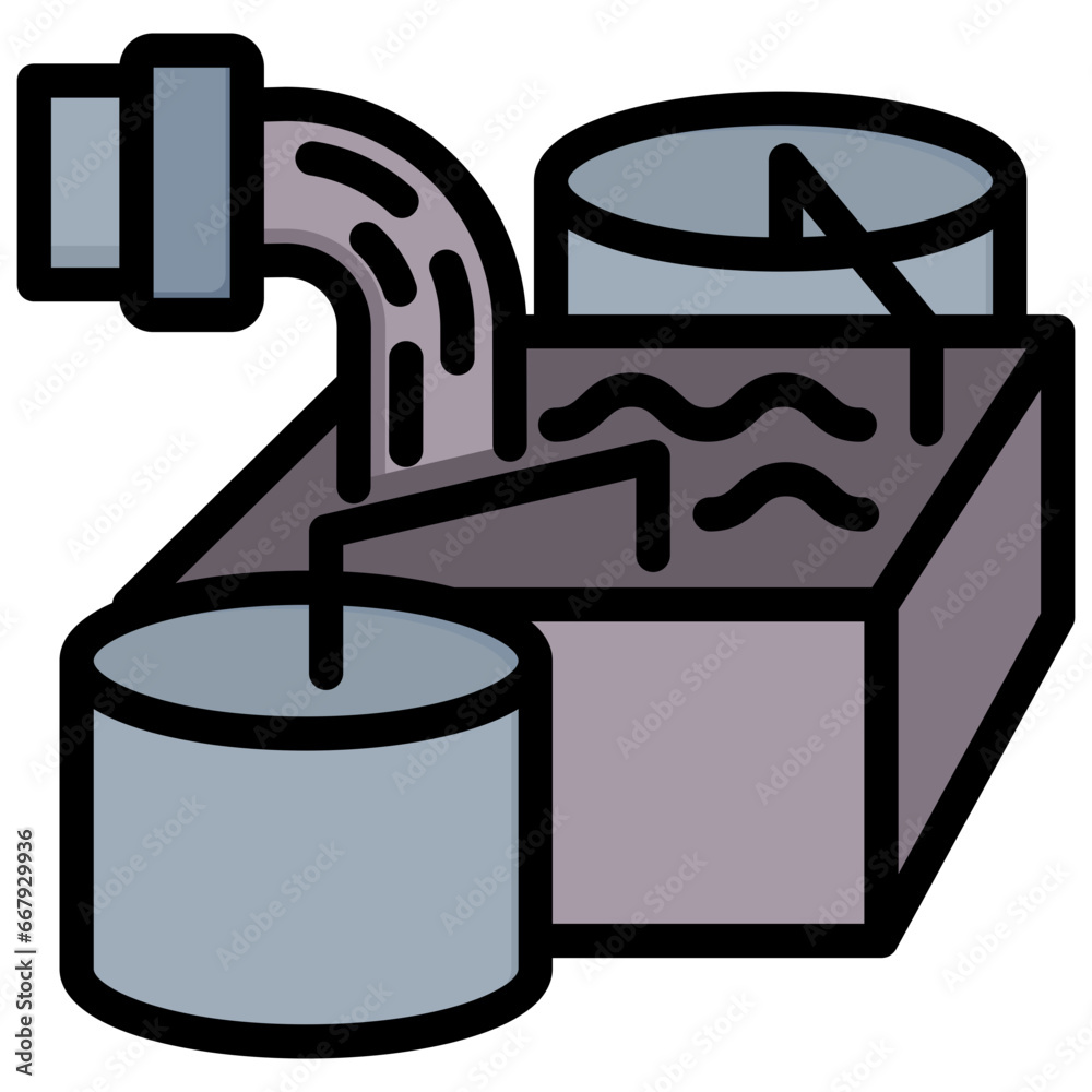 Waste Water Treatment Outline Color Icon Waste Water Treatment Outline Color Icon