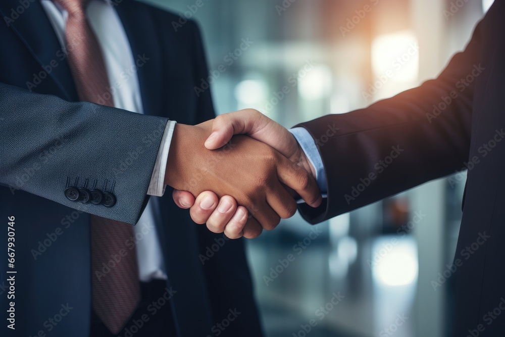 Business people shaking hands after signing a deal.