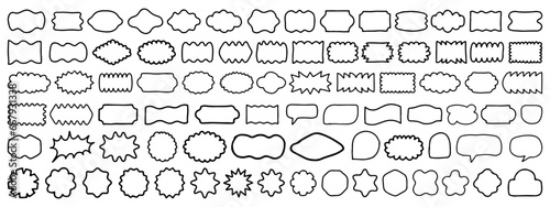 Set of Hand Drawn Doodle Badge Elements Vector Design. Collection of Sketch Art Shapes. Cool Linear Frames.