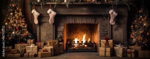 Christmas night decoration christmas fireplace with socks and gift box