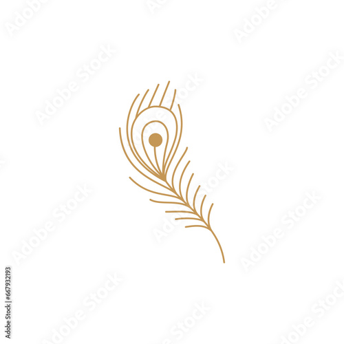 Peacock feather gold logo with line art design style