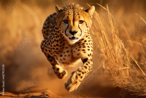 Cheetah sprinting in pursuit of its prey.