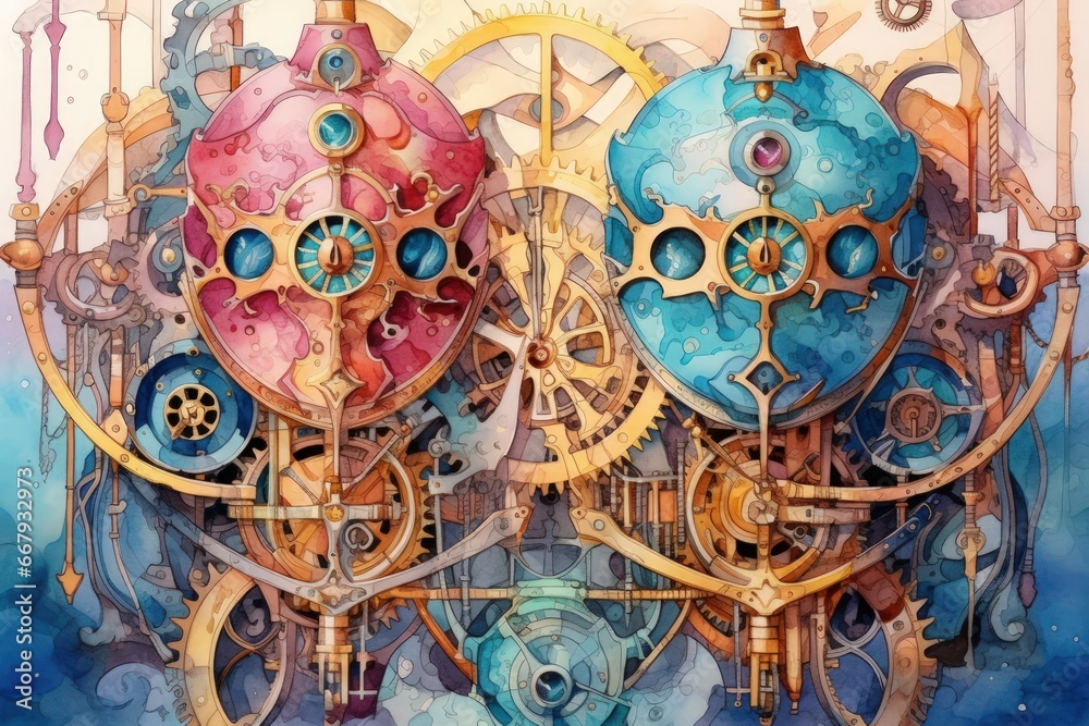 Steampunk-inspired clockwork automatons with intricate gears and mechanisms - Generative AI Steampunk-inspired clockwork automatons with intricate gears and mechanisms - Generative AI