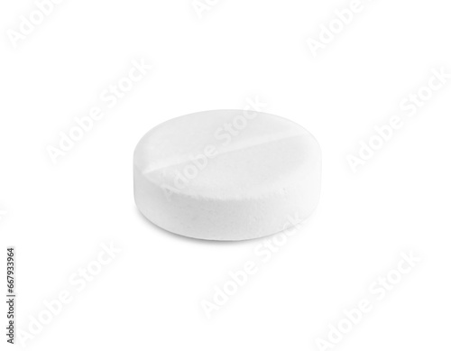 One round pill on white background. Medicinal treatment