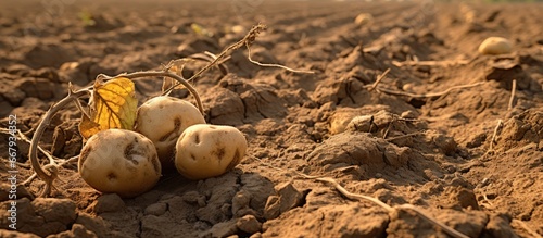 Potato harvest affected by climate change and soil degradation leading to environmental disaster and cracked fields