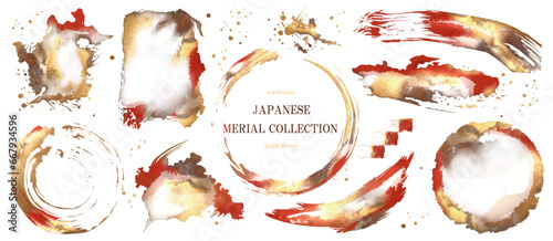 筆書き, 筆, 金箔, 年賀状, フレーム, セット, ベクター, お正月, イラスト