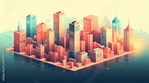Isometric Illustration of a Modern Skyscraper Cityscape