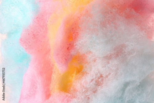 Colorful cotton candy as background, closeup view