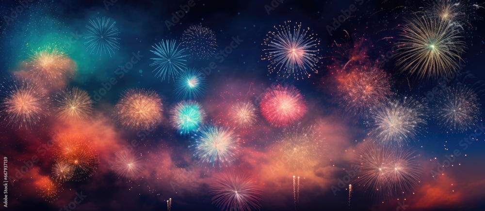 Fototapeta premium Vivid fireworks illuminate the dark sky
