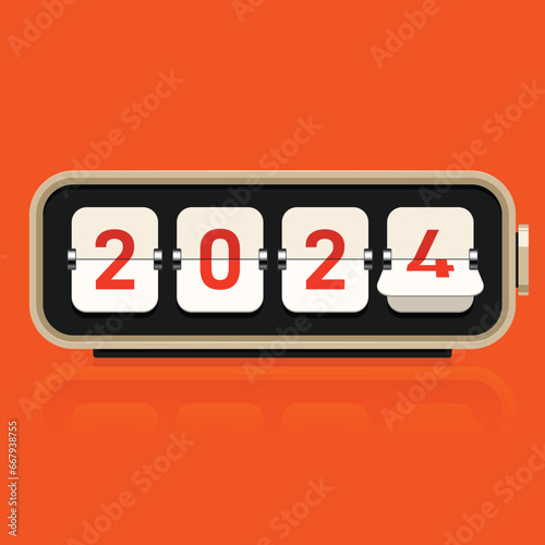 2024 Happy new year concept decorative with vintage flip clock