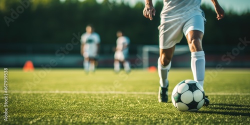 A soccer player with the ba...