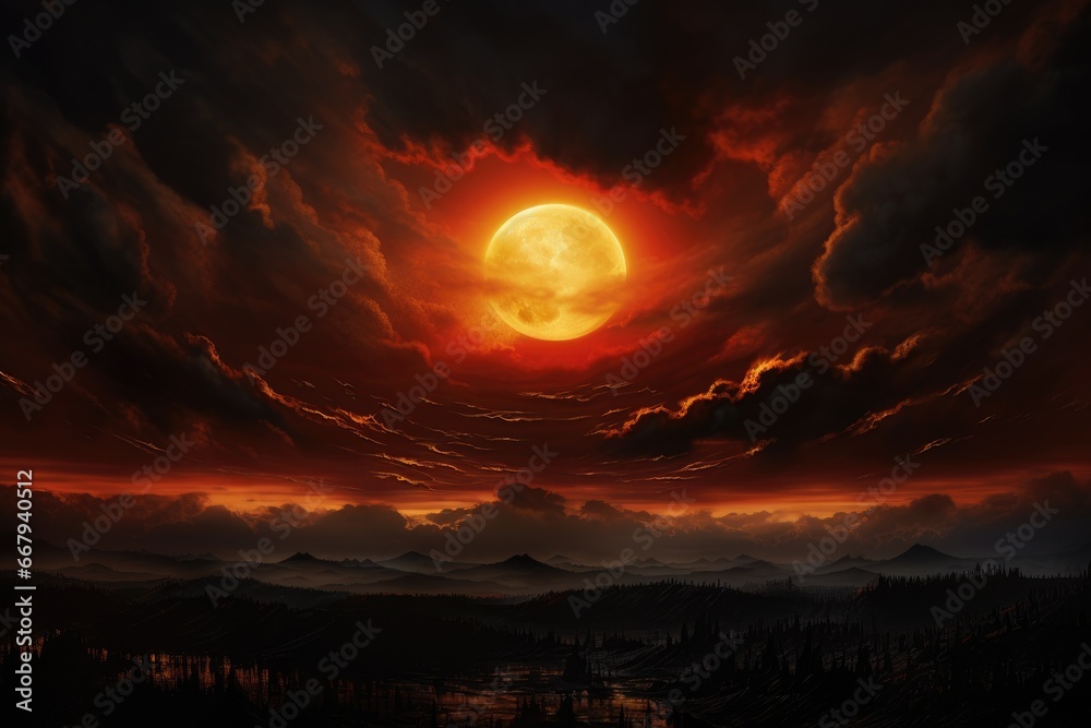Solar eclipse with dramatic sky Solar eclipse with dramatic sky