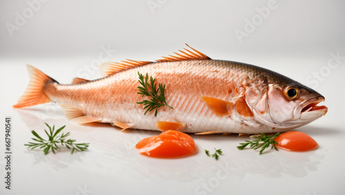 Raw salmon on a white background
