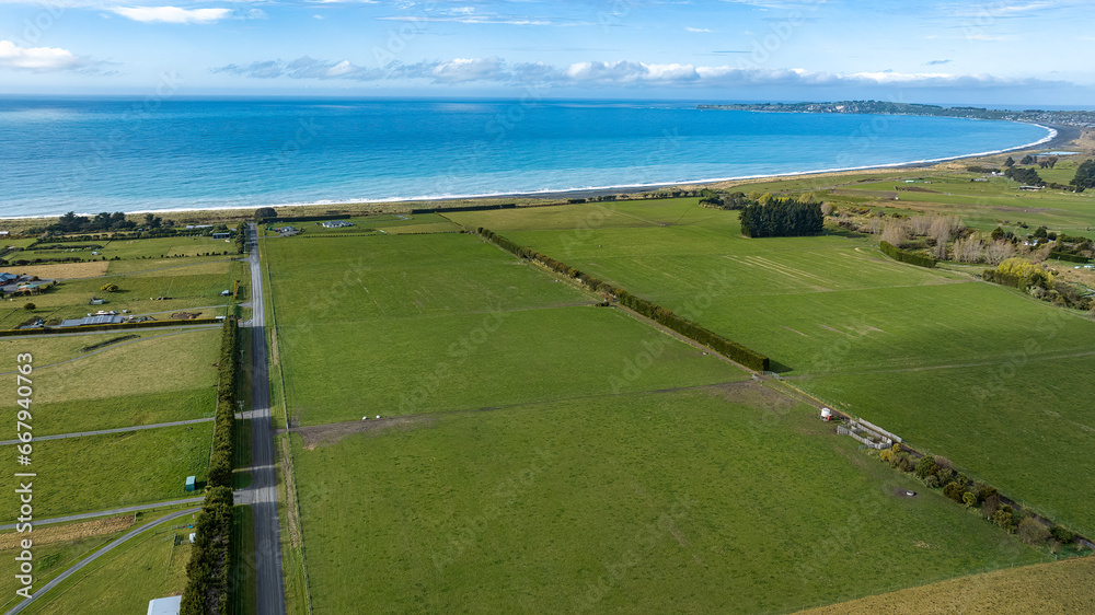 Drone image of the agricultural fields and grazing farmland around