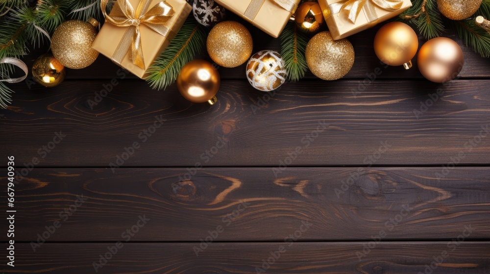 Naklejka premium Christmas elements border top view copy space plain black and white background