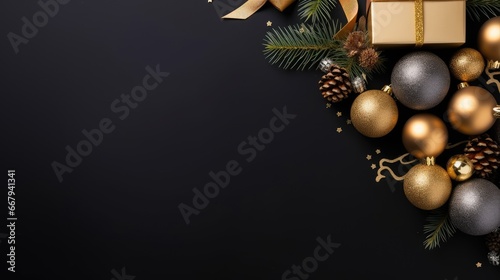 Christmas elements border top view copy space plain black and white background