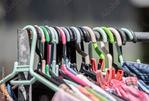 clothes hanger on the clothesline in the market, stock photo