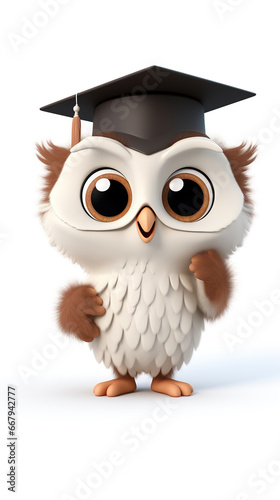 Adorable Baby Owl Bird, Awash in Cuteness, Gracefully Standing on Its Tiny Feet and Sweetly Wearing Graduation Hat