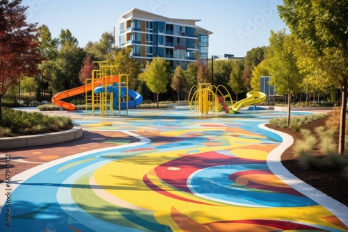 Vibrant community park with modern urban design elements.