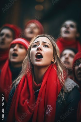 A choir of football fans girls singing their team's anthem © piai