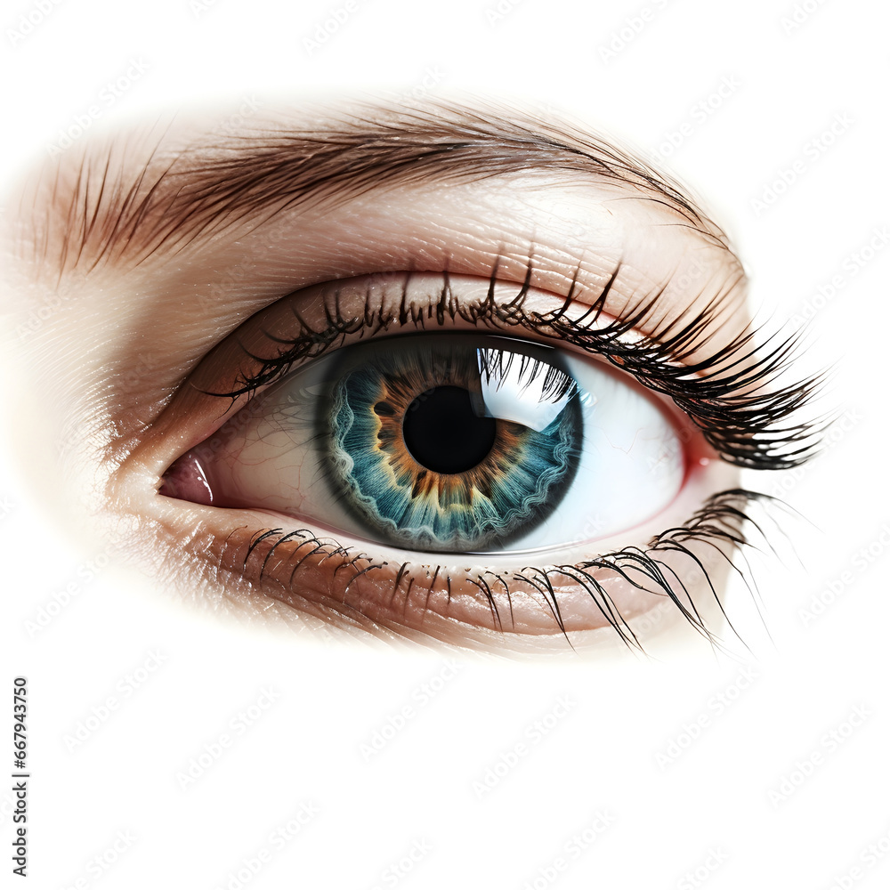 Female eye with long false eyelashes isolated on white background Female eye with long false eyelashes isolated on white background
