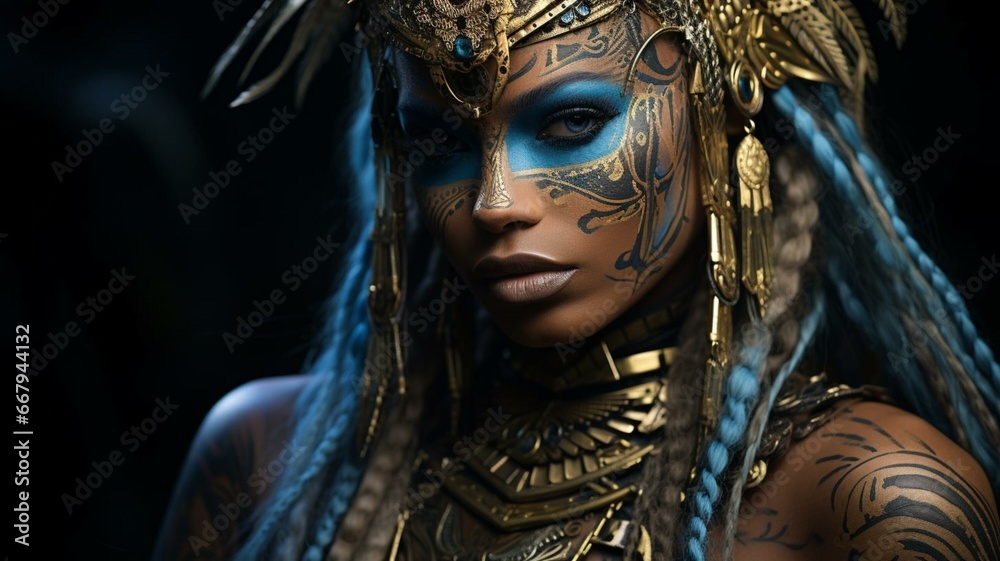 Female warrior with body paint Female warrior with body paint