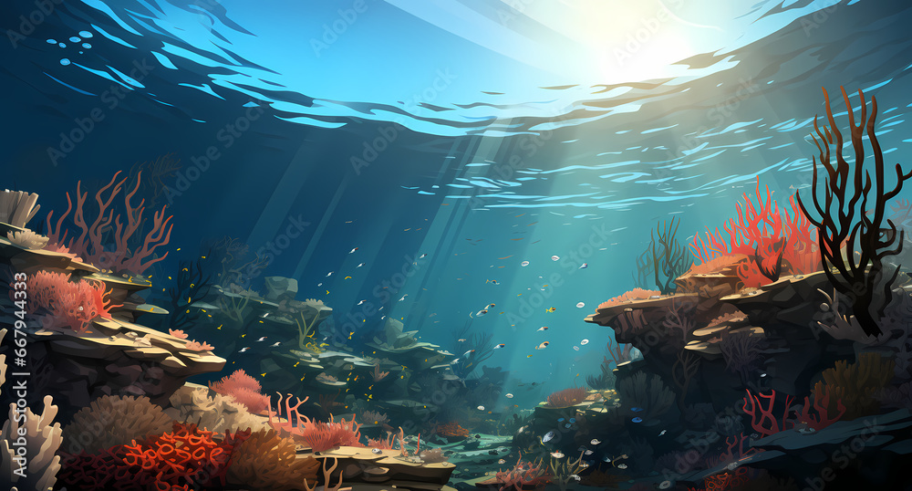 Obraz premium View of fish underwater in beautiful ocean waters with all its landscapes