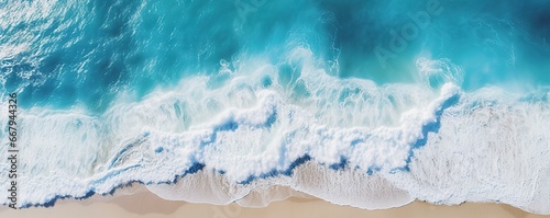 top view beautiful sandy beach and soft blue ocean wave
