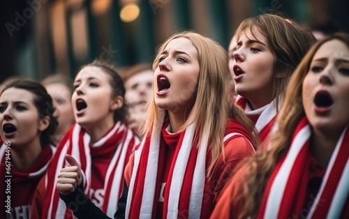 A choir of football fans girls singing their team's anthem photo