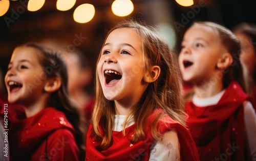 A children's choir with joy and emotion singing carols