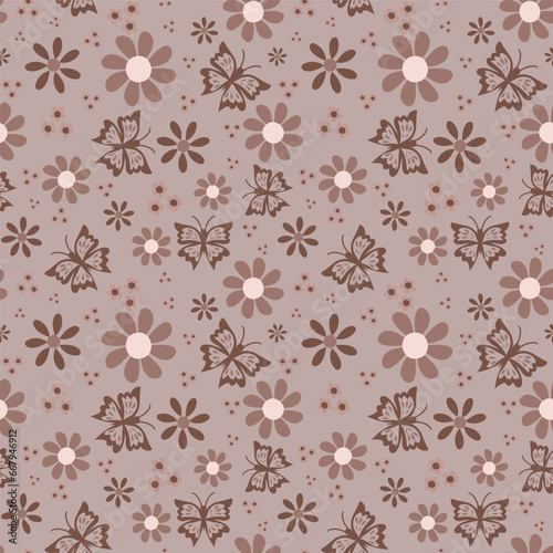 Light brown Butterfly Nature Vector Repeating Pattern