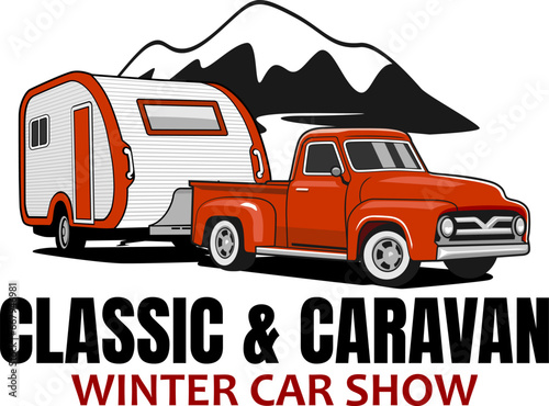caravan truck classic logo design vector	