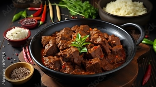 Rendang Indonesian Traditional Food with Herbs and Spices