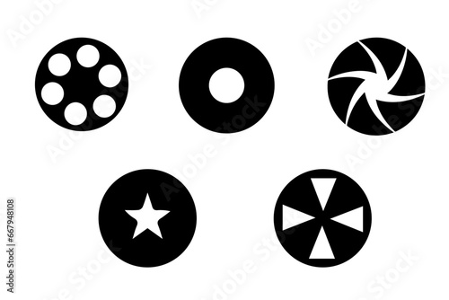 Camera shutter icons set. Camera lens diaphragm. camera shutter and camera lens icon collection. Black white style. lens aperture. Optical photography photography lens icons. vector illustration
