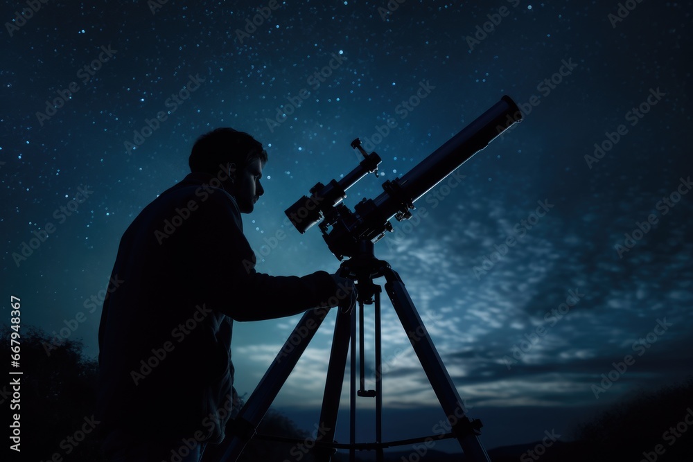 Celestial Curiosity: An Enthusiastic Amateur Astronomer Gazing Deep into the Wonders of a Starry Expanse