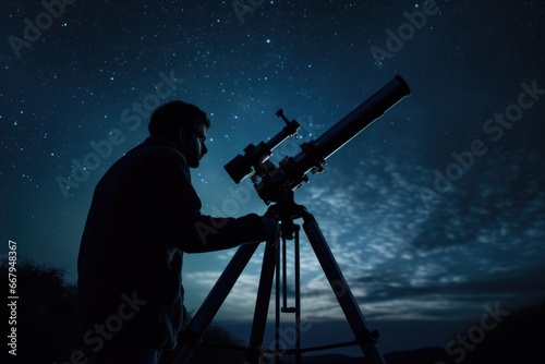 Celestial Curiosity: An Enthusiastic Amateur Astronomer Gazing Deep into the Wonders of a Starry Expanse