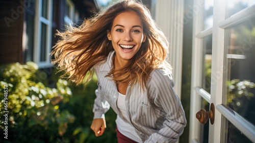 Happy young woman at home, ...