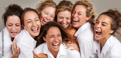 Diverse group of women hugg...