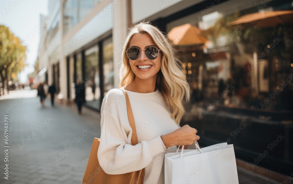 Obraz premium Happy woman doing shopping