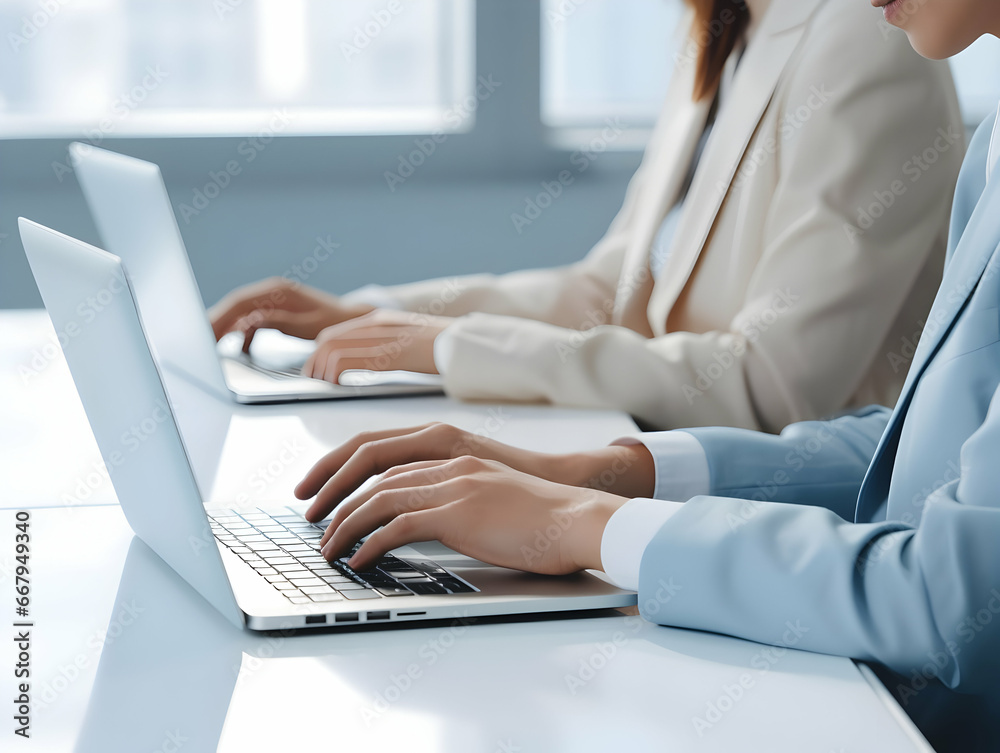 Business person using laptop and man or woman operating laptop and making a note, Business Office photo, Business Working environment, AI generated Photo Business person using laptop and man or woman operating laptop and making a note, Business Office photo, Business Working environment, AI generated Photo