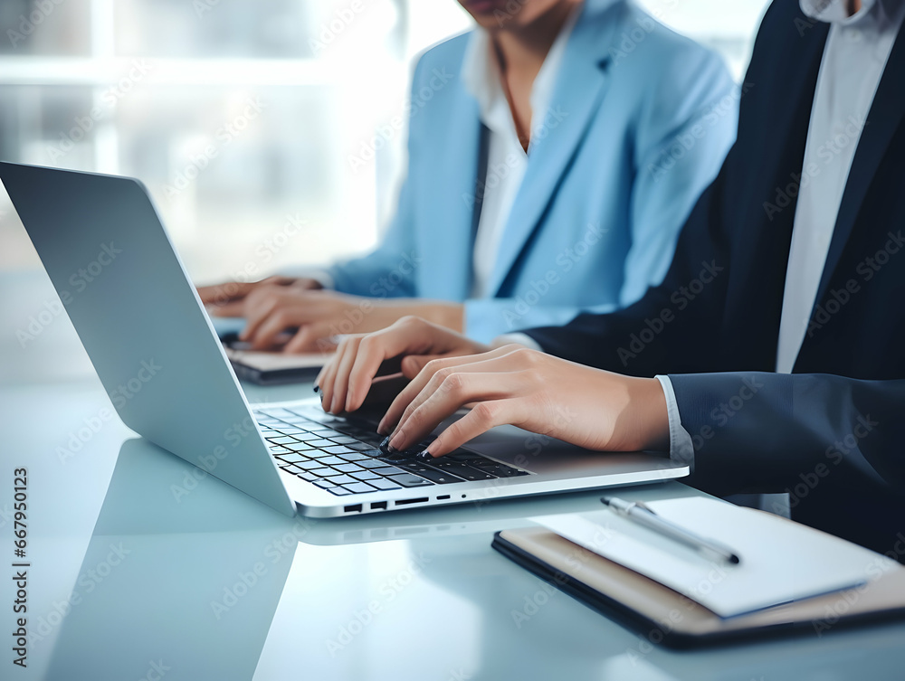 Business person using laptop and man or woman operating laptop and making a note, Business Office photo, Business Working environment, AI-generated business Photo Business person using laptop and man or woman operating laptop and making a note, Business Office photo, Business Working environment, AI-generated business Photo