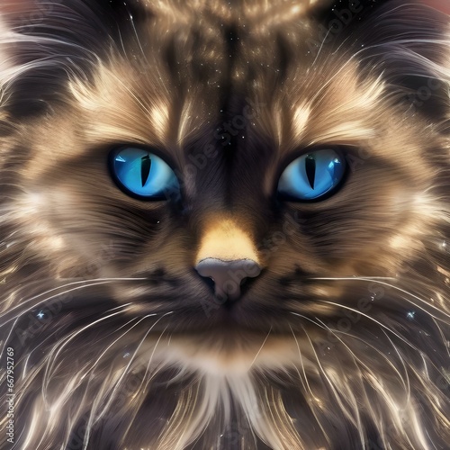 A cosmic feline with fur adorned in constellations, purring in the vastness of space1