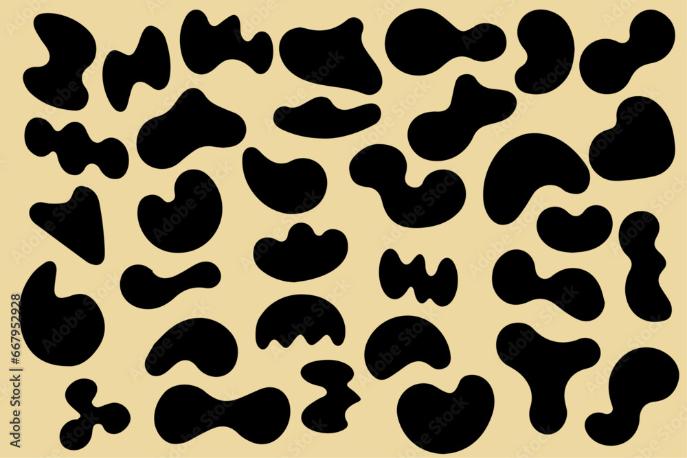 Blob shape organic set. Random black cube drops shapes. Pebble, inkblot, drops and stone silhouettes. Collection of abstract form paint liquid black blotch spot irregular form. White background Blob shape organic set. Random black cube drops shapes. Pebble, inkblot, drops and stone silhouettes. Collection of abstract form paint liquid black blotch spot irregular form. White background