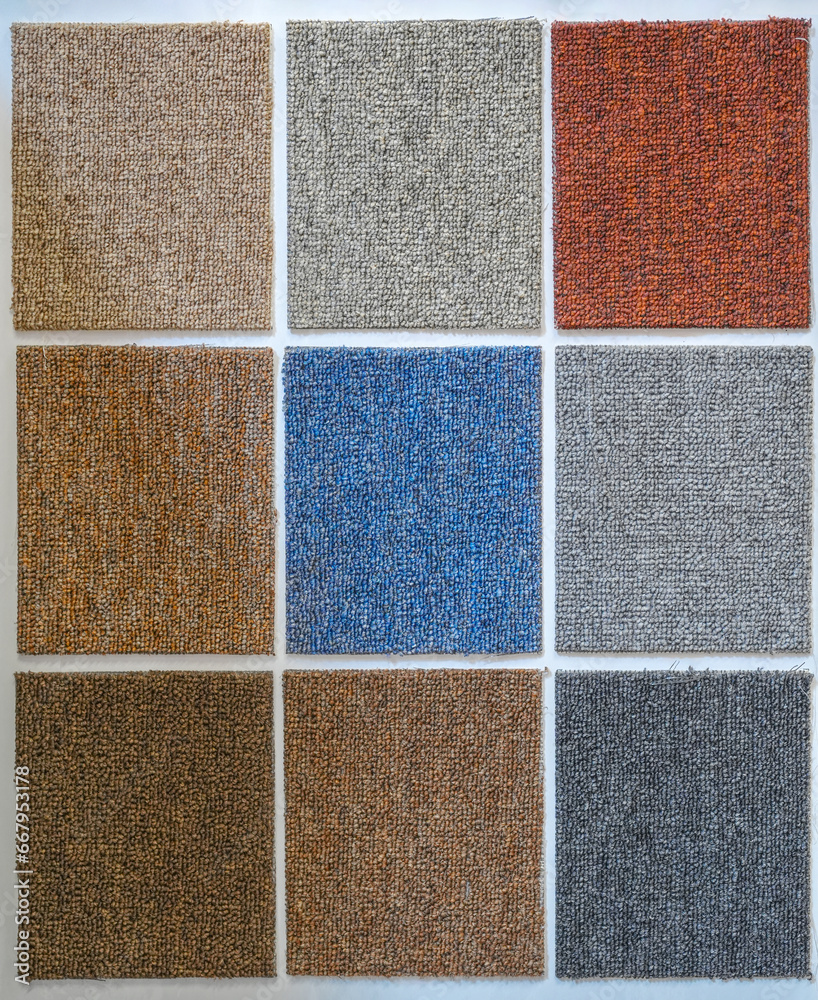 Fototapeta premium Colorful carpet samples in the store