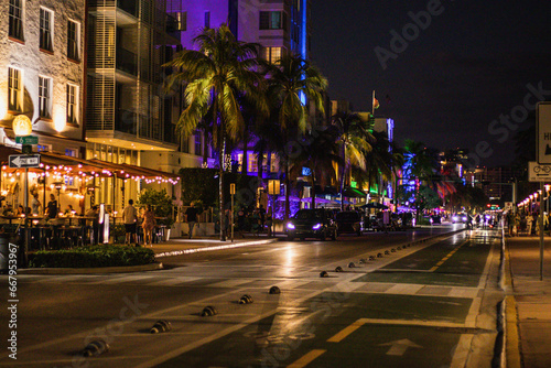 view of the city of miami at ocean drive avenue at night  © rafaelnlins