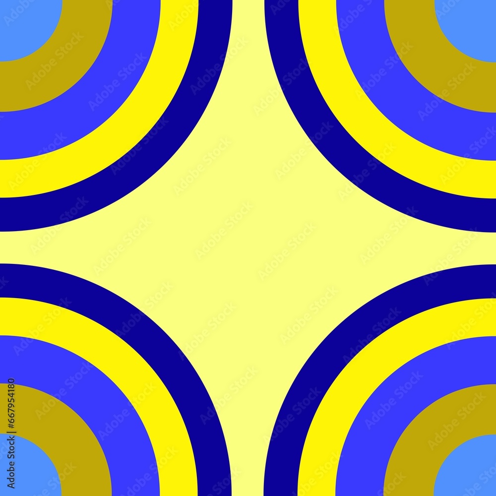 Background with circle designs in the corners with blue and yellow ...