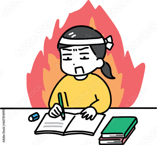 本気で勉強している私服の女性